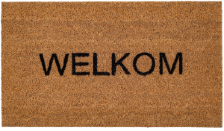 doormat says "welkom", when pressed it plays a short video that says "goejemiddag" in Dutch.